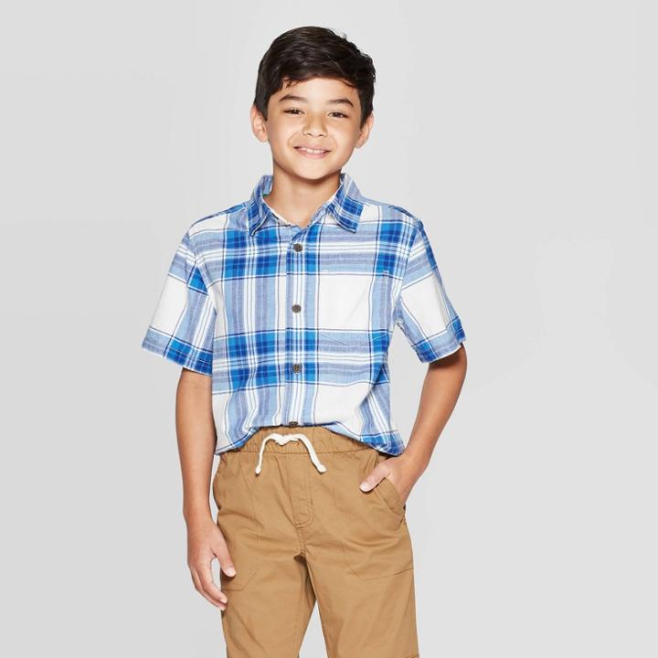 Boys' Short Sleeve Button-down Shirt - Cat & Jack Almond Cream Xl Husky, White