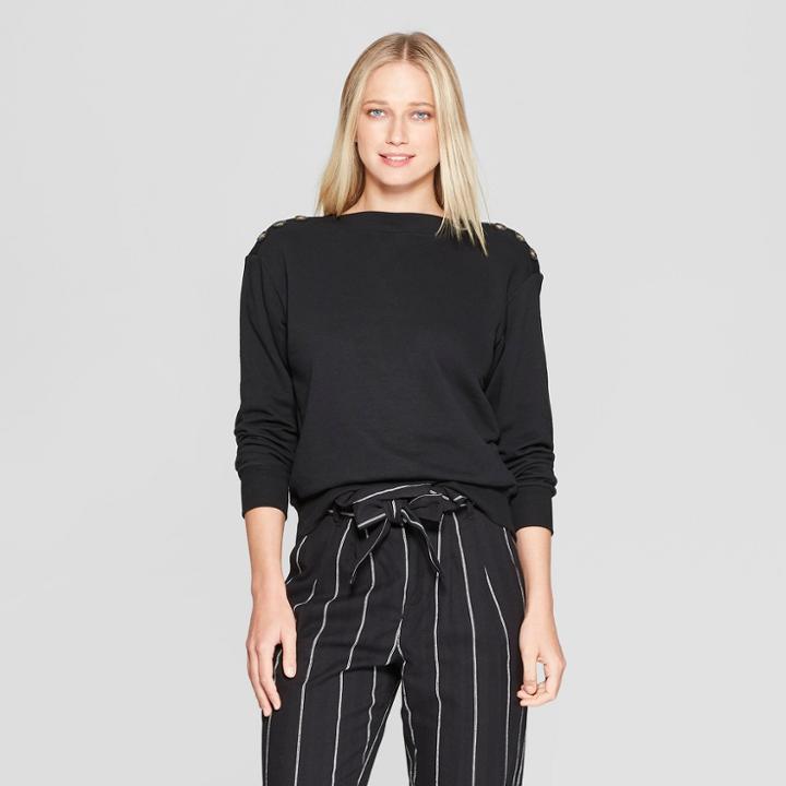 Women's Long Sleeve Button Shoulder Sweatshirt - Who What Wear Black