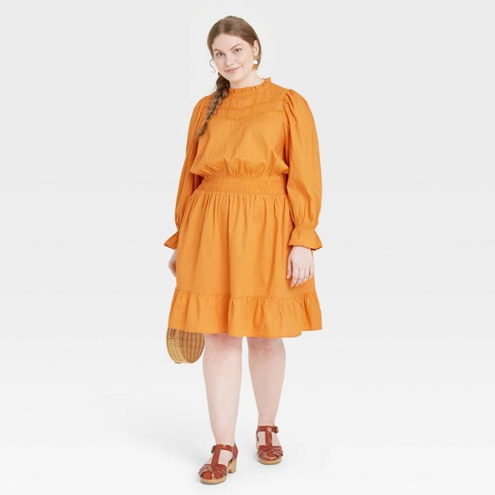 Women's Plus Size Balloon Long Sleeve Smocked Waist Dress - Universal Thread Yellow