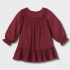 Toddler Girls' Solid Crochet Long Sleeve Dress - Cat & Jack Burgundy