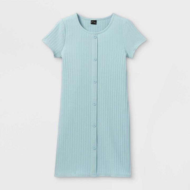Girls' Button-front Short Sleeve Ribbed Dress - Art Class