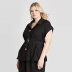 Women's Plus Size Short Sleeve Wide Lapels Utility Jacket - Who What Wear Black 1x, Women's,