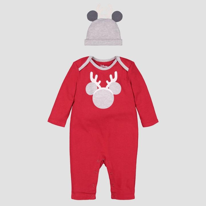 Baby Girls' Disney Mickey 2pc Coverall & Hat Set - Red Newborn, Boy's
