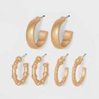 Snake And Smooth Hoop Earring Set 3pc - Universal Thread Gold