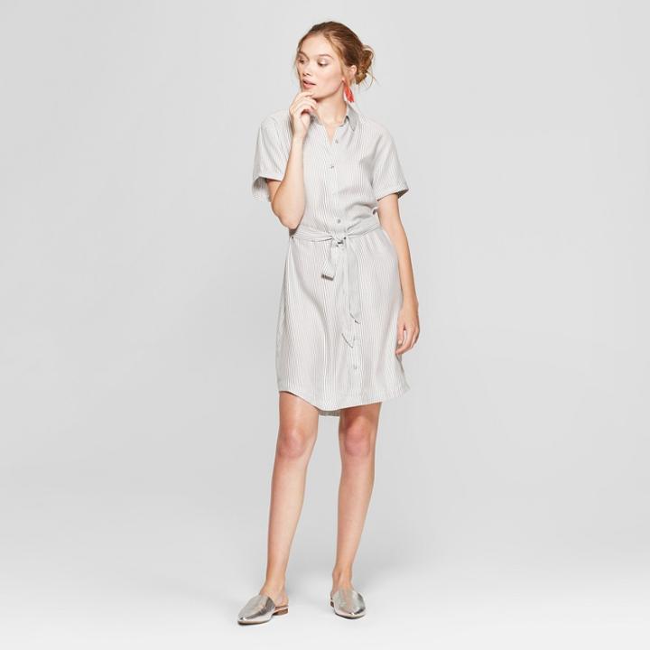 Women's Striped Short Sleeve Shirtdress - A New Day Gray