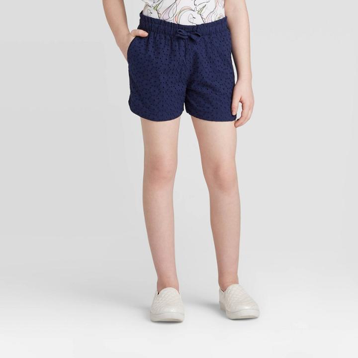 Girls' Pull-on Eyelet Shorts - Cat & Jack Navy Xs, Girl's, Blue