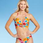 Women's Lightly Lined Longline Double Knot-front Bikini Top - Shade & Shore Pink Floral