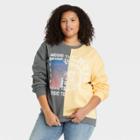 Women's Mtv Plus Size Colorblock Graphic Sweatshirt - Gray/yellow