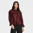 Women's Floral Print Balloon Long Sleeve Blouse - Who What Wear Black