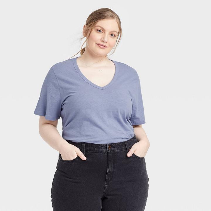 Women's Plus Size Short Sleeve V-neck T-shirt - Universal Thread Light Purple