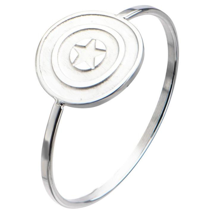 Women's Marvel Captain America Shield Logo Stainless Steel Polished Ring -