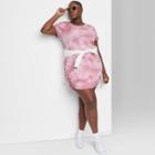 Women's Plus Size Short Sleeve Ruched Side Bodycon Dress - Wild Fable Pink Tie-dye