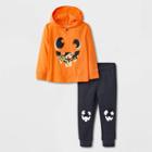 Toddler Boys' Halloween Pumpkin Long Sleeve Hooded Jersey T-shirt And Fleece Jogger Set - Cat & Jack Orange
