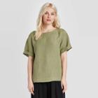 Women's Short Sleeve Linen Cuff T-shirt - A New Day Olive Xs, Women's, Green