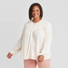 Women's Long Sleeve Button-front Blouse - A New Day Cream