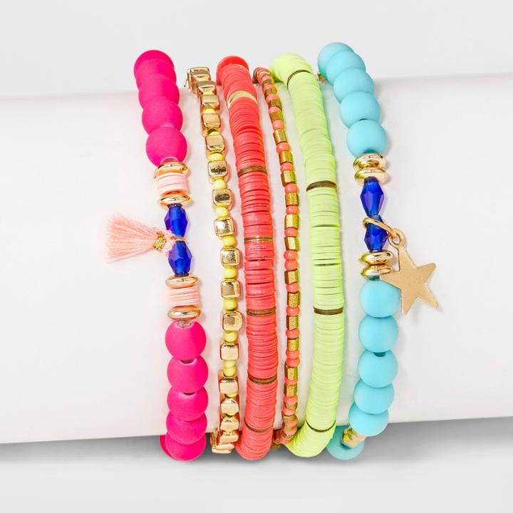 Target Mixed Beads, Sequins, Star And Tassel Charm Bracelet Set 6ct,