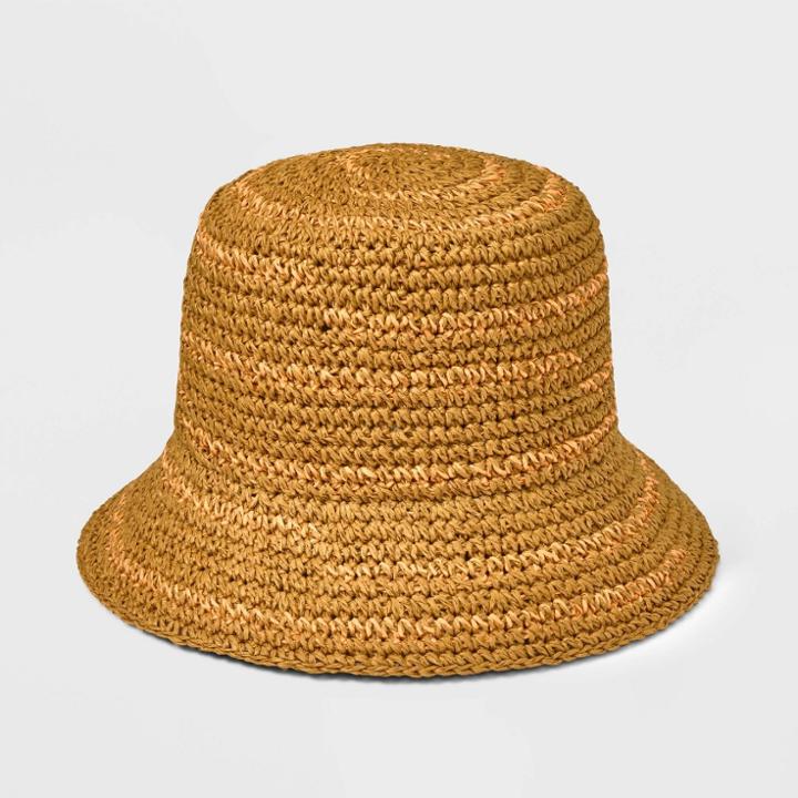 Women's Striped Straw Bucket Hat - Universal Thread Brown