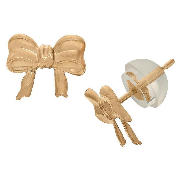 Tiara Kid's Bow Tie Stud Earrings In 14k Yellow Gold