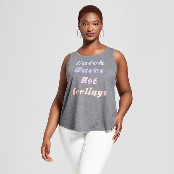 Women's Plus Size Catch Waves Not Feelings Graphic Tank Top - Grayson Threads (juniors') Charcoal
