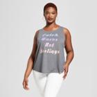 Women's Plus Size Catch Waves Not Feelings Graphic Tank Top - Grayson Threads (juniors') Charcoal