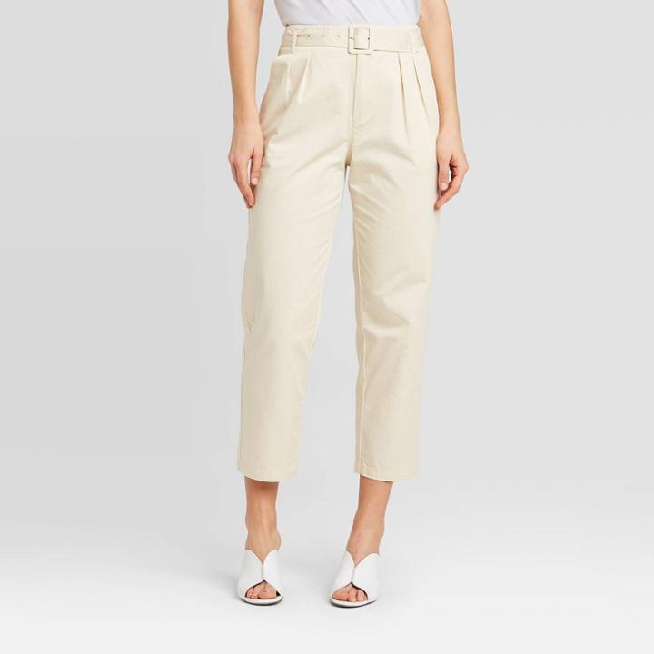 Women's Mid-rise Pleat Front Straight Cropped Trouser - Who What Wear Cream 2, Women's, Beige