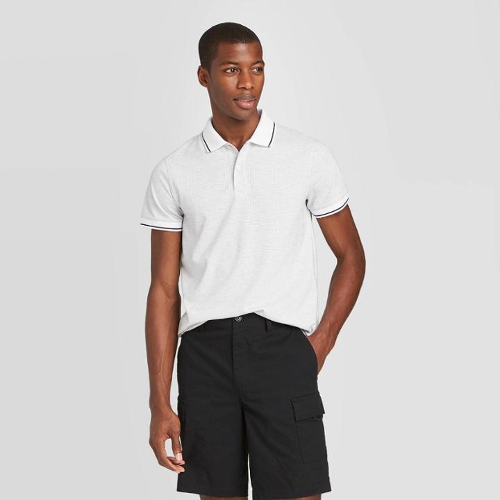 Men's Jacquard Slim Fit Short Sleeve Pique Polo Shirt - Goodfellow & Co White S, Men's,