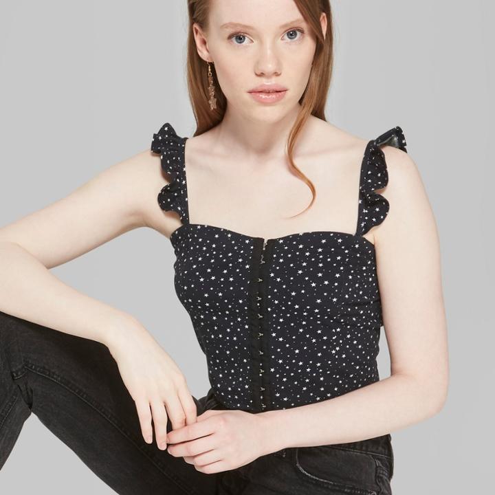 Women's Star Print Sweetheart Tank Top - Wild Fable Black