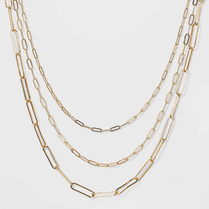 3 Row Paperclip Chain Necklace - A New Day Gold