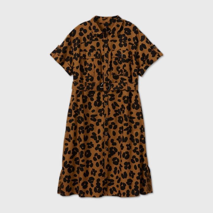 Women's Plus Size Polka Dot Short Sleeve Dress - Who What Wear Brown