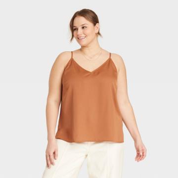 Women's Plus Size Matte Satin Essential Cami - A New Day Brown