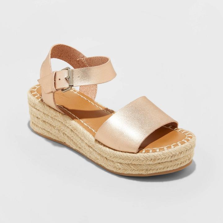 Women's Rae Faux Leather Wide Width Espadrille Platform Pumps - Universal Thread Gold 5w, Women's,