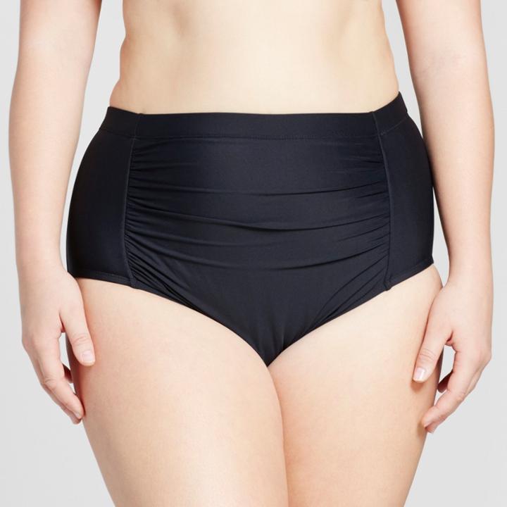 Sea Angel Women's Plus Size Ruched High Waist Bottom - Black
