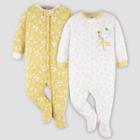 Gerber Baby 2pk Fairy Garden Zip-front Sleep N' Play - White/yellow Newborn