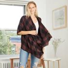 Women's Plaid Long Sleeve Open Layering Kimono Jacket - Knox Rose Purple Xs, Purple/pink