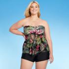 Kona Sol Women's Plus Size Twist-front Bandeau Flyaway Tankini Top - Kona