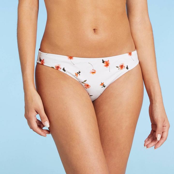 Women's Cheeky Bikini Bottom - Shade & Shore White Floral Print