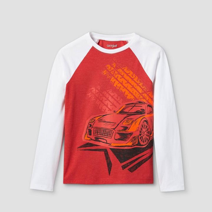 Boys' 'red Racecar' Raglan Graphic Long Sleeve T-shirt - Cat & Jack Bright Red