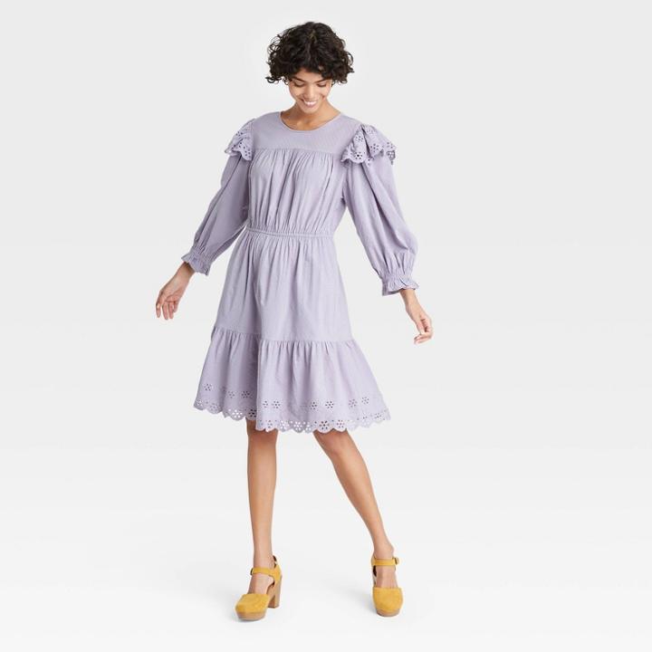 Women's Ruffle Long Sleeve Ruffle Dress - Universal Thread Lilac