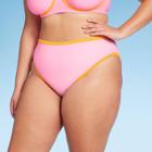 Women's Colorblock High Leg Cheeky Bikini Bottom - Wild Fable Light Pink/orange X