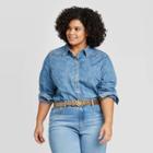Women's Plus Size Long Sleeve Crewneck Denim Shirt - Universal Thread Medium Wash 1x, Women's, Size: