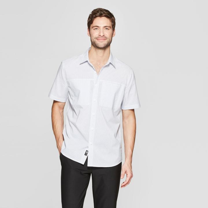 Mpg Sport Men's Woven Button-down Striped Shirt - Oxford Blue