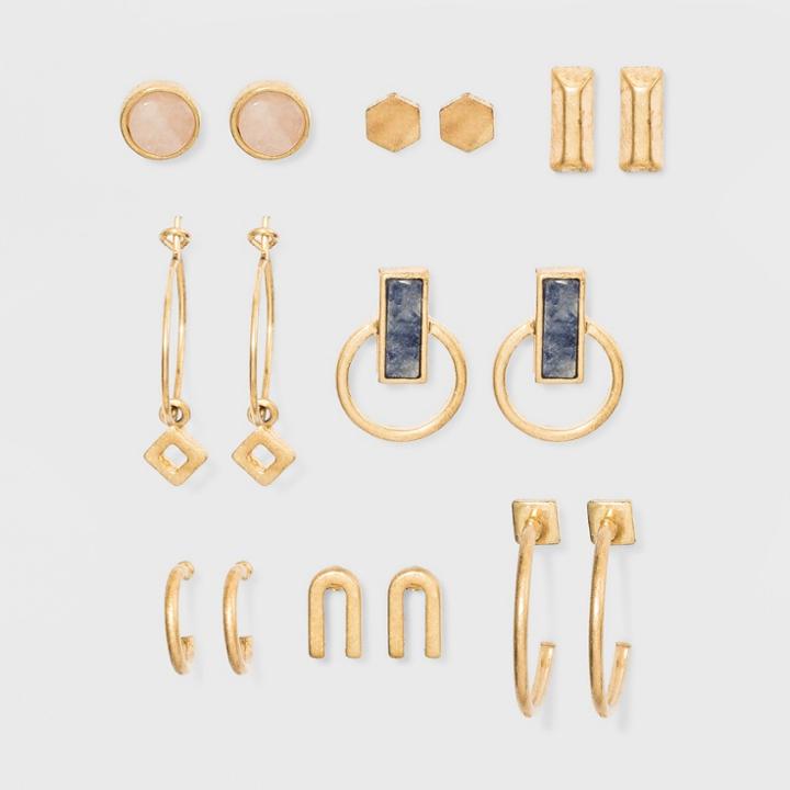Target Semi Precious Sodalite & Pink Moonstone 8pk Earring Set - Universal Thread Gold,
