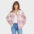 Women's Relaxed Fit Long Sleeve Flannel Button-down Shirt - Universal Thread Pink Plaid