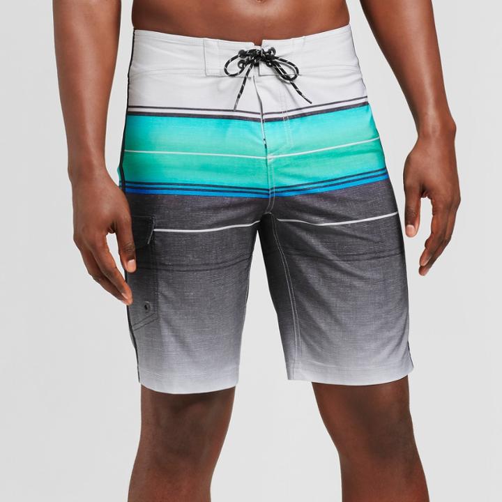 Target Men's Big & Tall 10 Striped Ombre Board Shorts - Goodfellow & Co Quill Gray