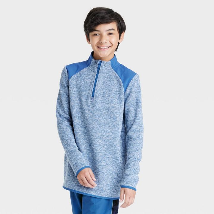 Boys' Fleece 1/4 Zip Pullover - All In Motion Heathered Blue