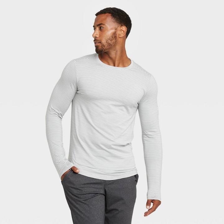 Men's Striped Soft Long Sleeve Gym T-shirt - All In Motion