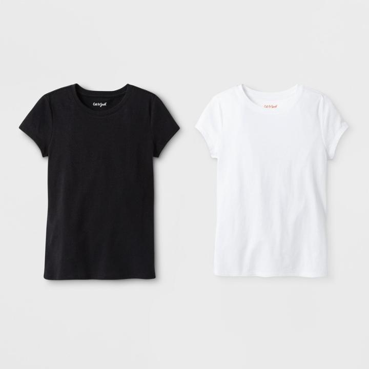 Petitegirls' 2pk Solid Short Sleeve T-shirt - Cat & Jack Black/white M, Girl's,