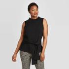 Women's Plus Size Crewneck Tie Waist Sweater Tank - A New Day Black 1x, Women's,