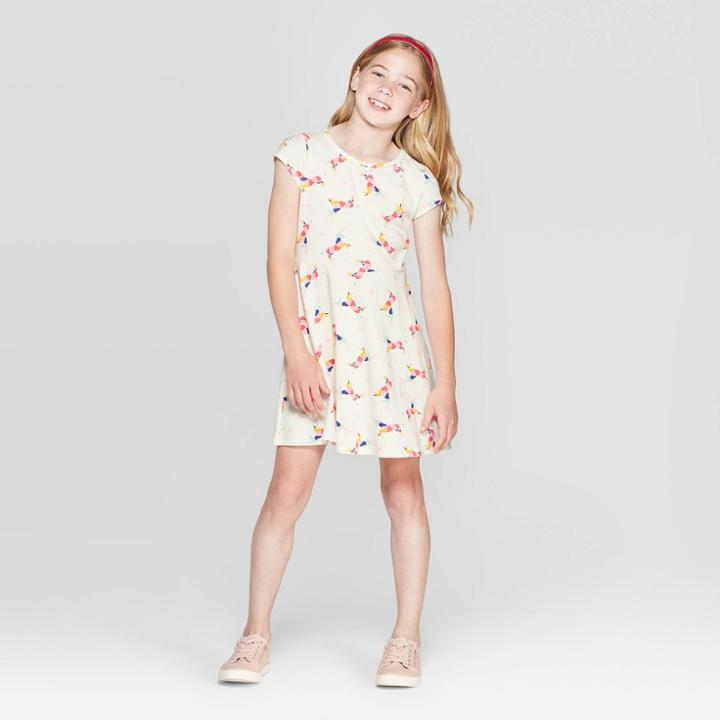 Girls' Unicorn Print Knit Dress - Cat & Jack Cream