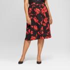 Women's Plus Size Floral Print Birdcage Midi Skirt - Who What Wear Black/red 24w, Black/red Floral